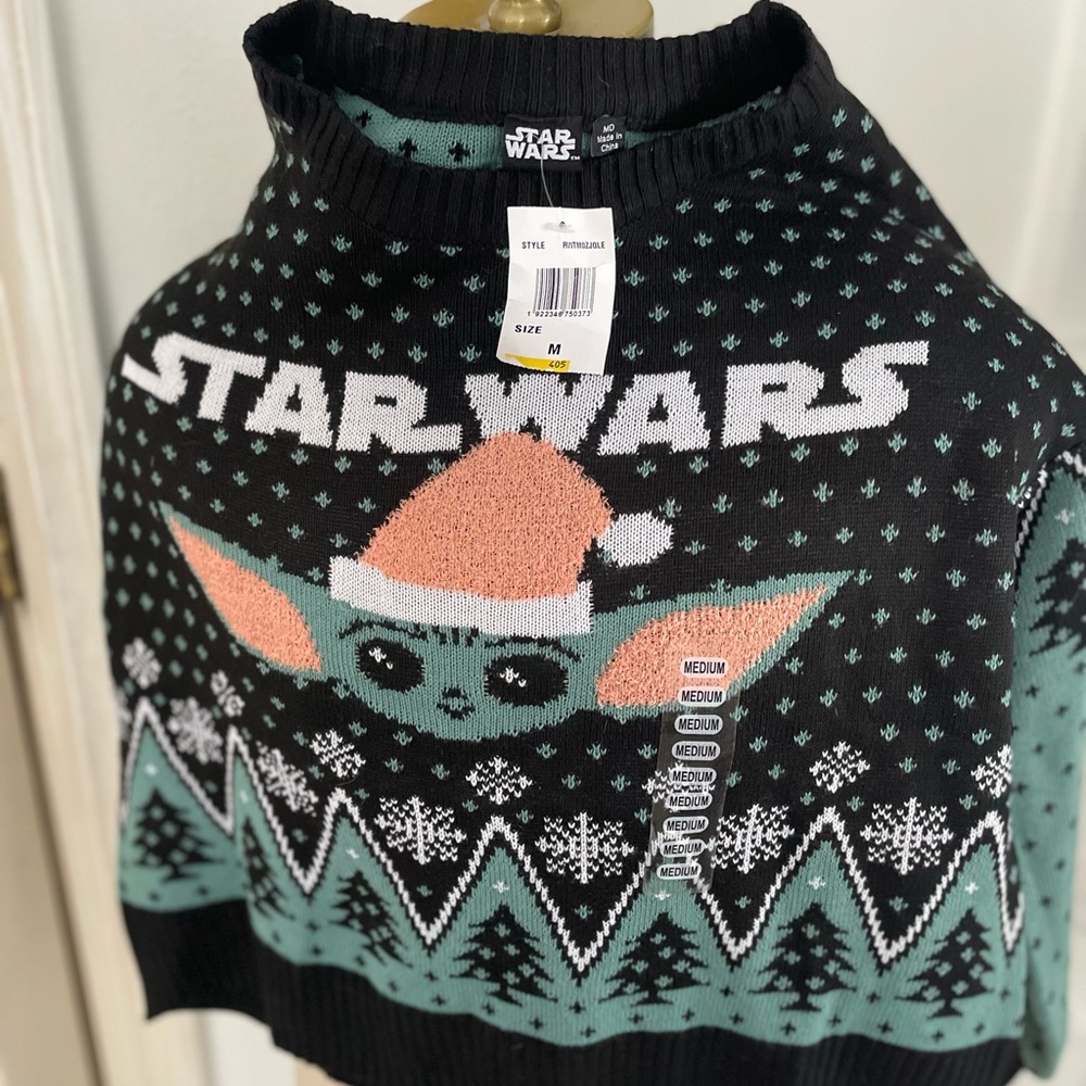 Star Wars Festive Baby Yoda Sweater - Black and Green- New With Tags